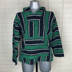 2/$25Green white beach Mexican drug rug baja hipster  pull over hoodie sz medium